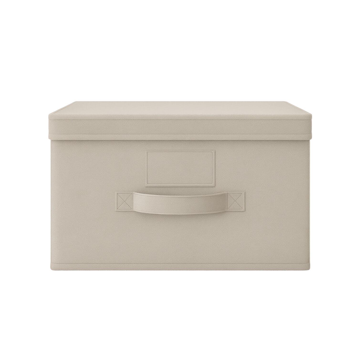 Contenitore in tessuto Oxford beige con maniglia frontale e porta etichette