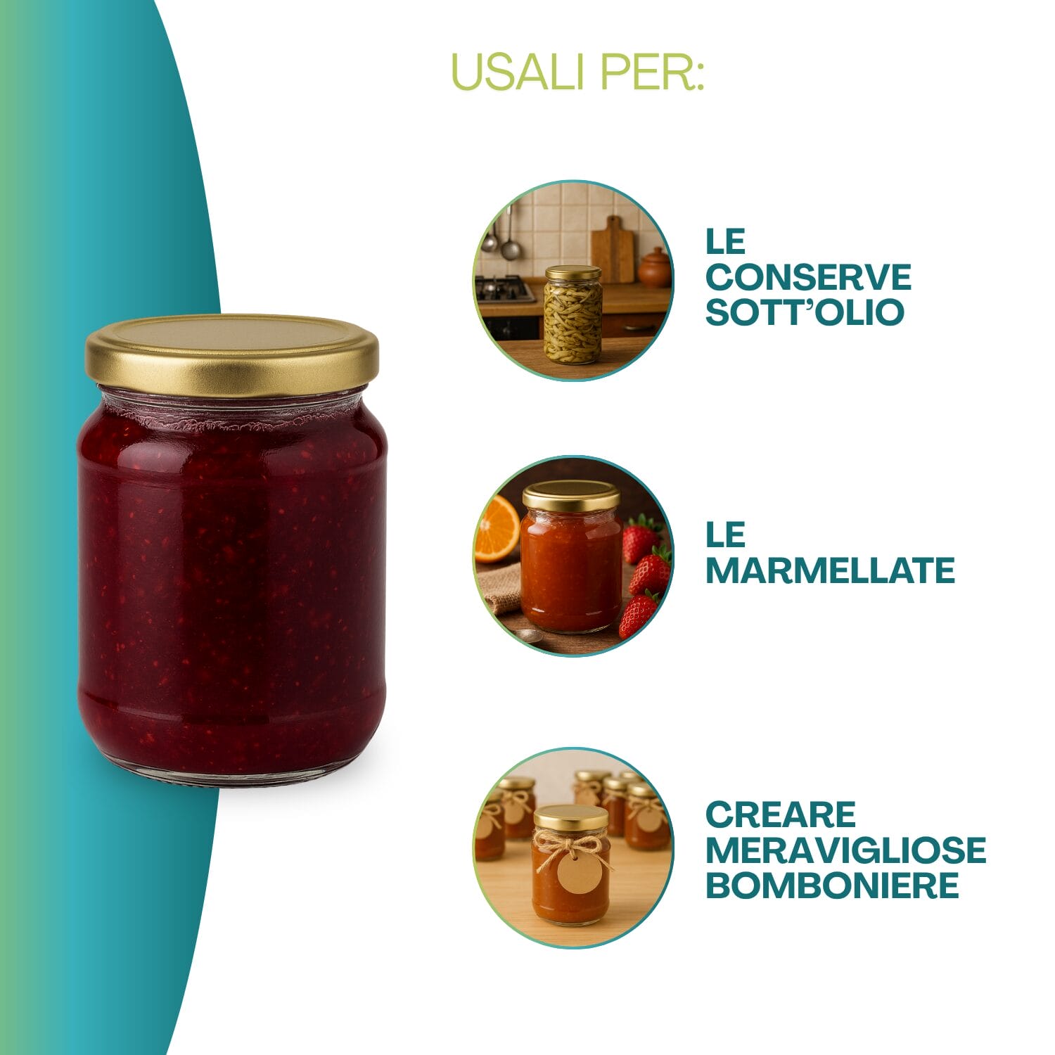Barattoli in vetro ideali per conserve marmellate o bomboniere artigianali