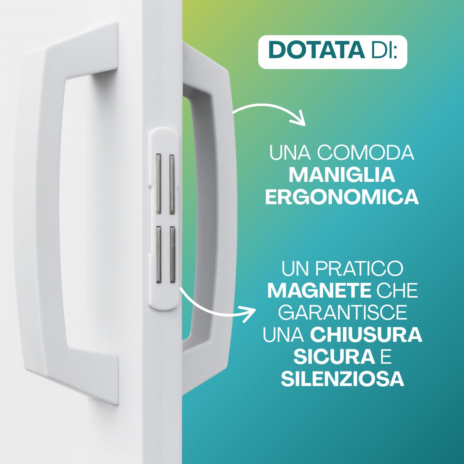 Porta a soffietto bianca dettaglio maniglia ergonomica con chiusura magnetica