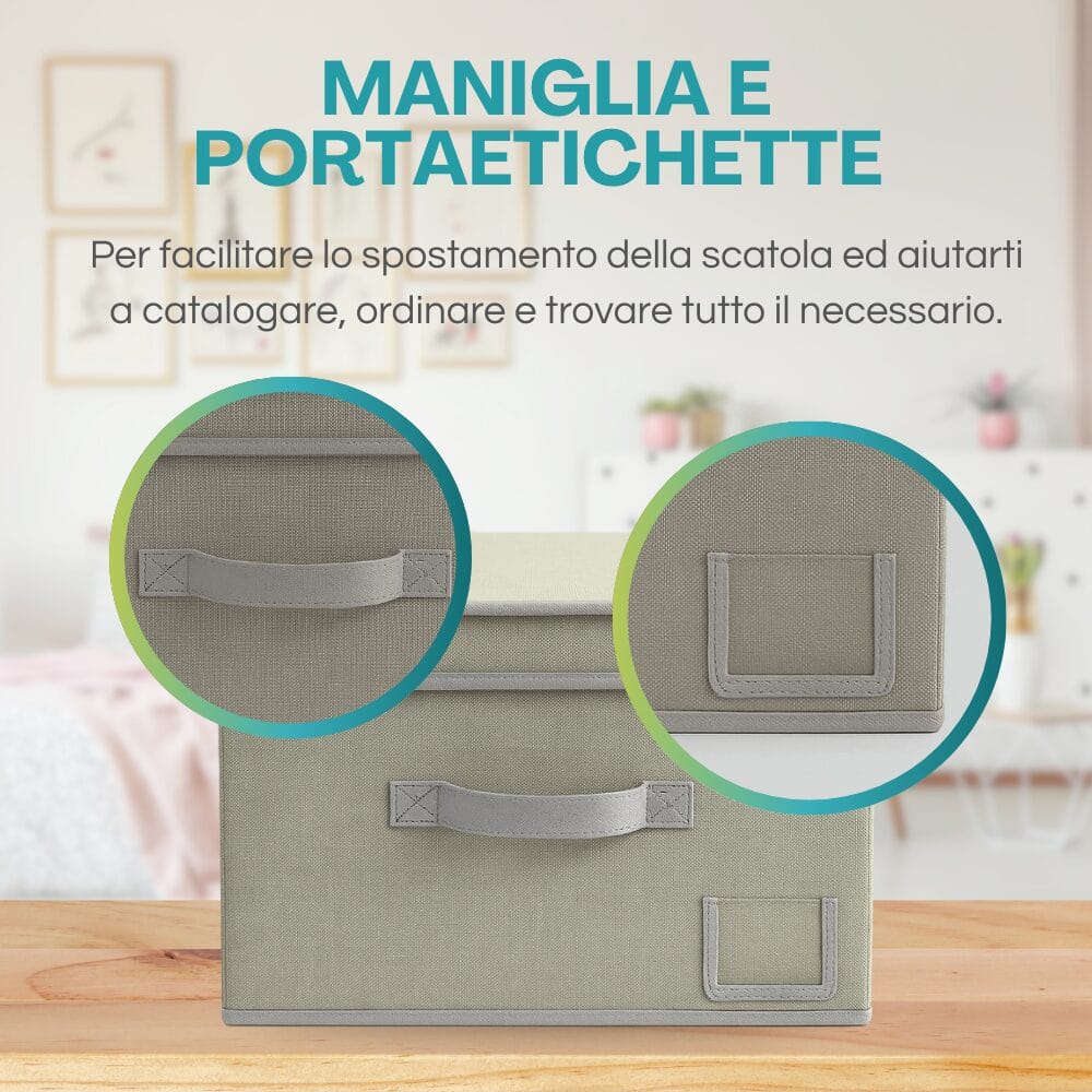 Contenitore Oxford con maniglia e porta etichette per facile catalogazione