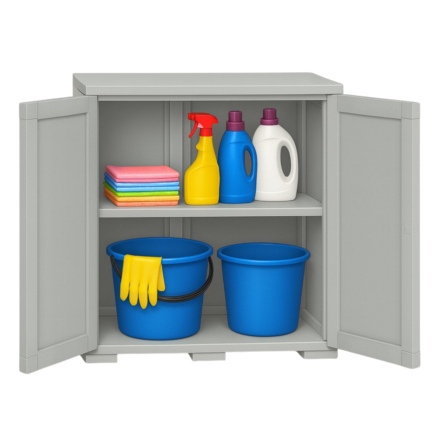 Mobiletto Paluplus grgio in plastica effetto liscio con ante e divisorio interno