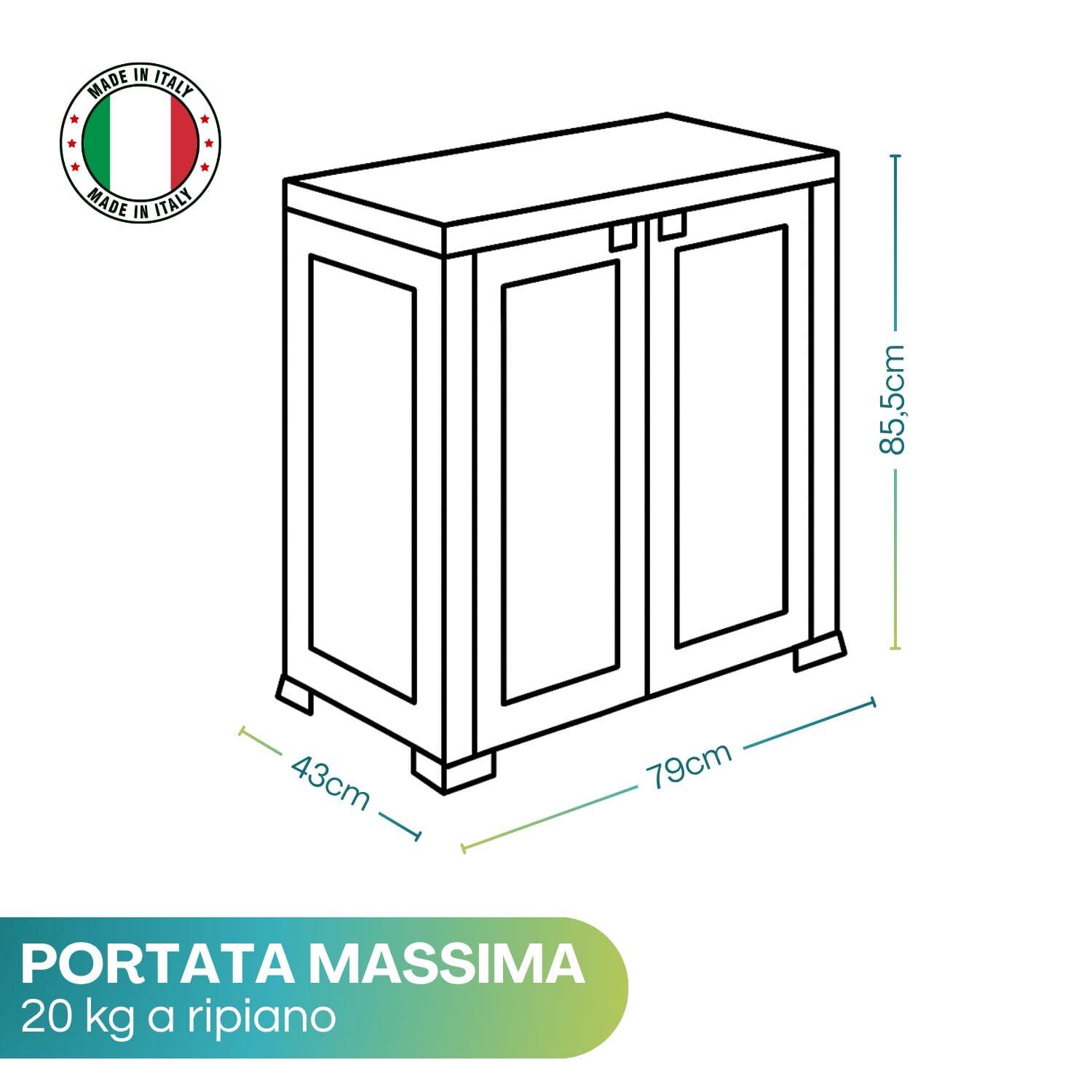 Misure Mobiletto ripostiglio grgio in plastica 43x79x85,5 cm