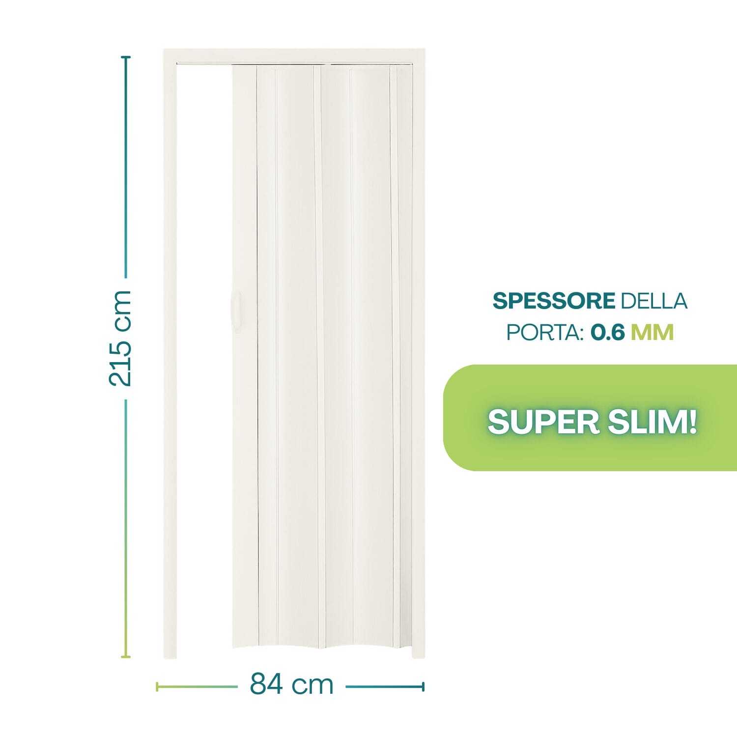 Porta a soffietto PVC bianco 84x215 cm spessore 0.6 cm