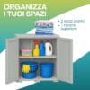 Armadio basso grigio multiuso con 3 scomparti per detersivi e accessori