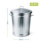 Bidone in metallo zincato da 18 litri con coperchio, diametro 30 cm e altezza 35 cm