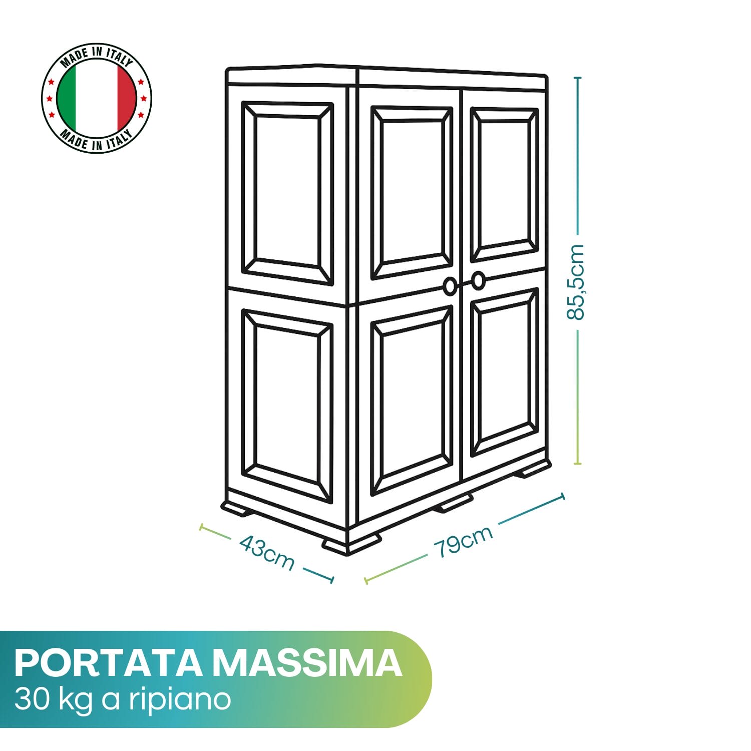 27-mobile portascope misure Disegno tecnico mobile multiuso 79x43x85,5 cm in plastica effetto legno Made in Italy