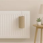 Umidificatore in ceramica appeso al termosifone in ambiente domestico