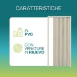 Porta a soffietto PVC con venature legno in rilievo resistente e pratica