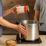 Preparazione birra artigianale con malto Coopers versato nella pentola