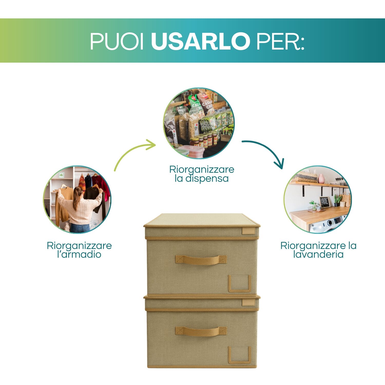 Set contenitori Oxford beige per armadio, dispensa e lavanderia