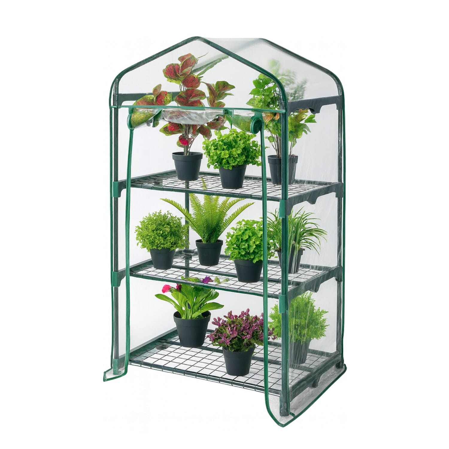 Serra a 3 ripiani per piante da balcone con struttura in metallo e telo trasparente