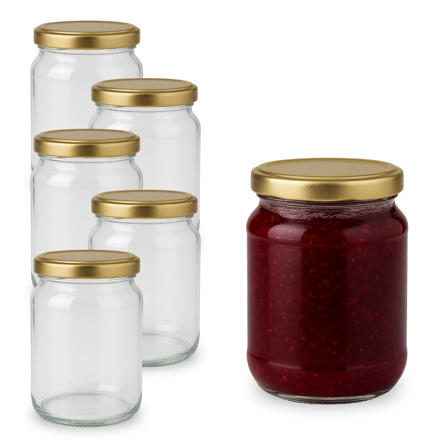 Set 6 barattoli in vetro con tappo dorato per conserve marmellate e salse