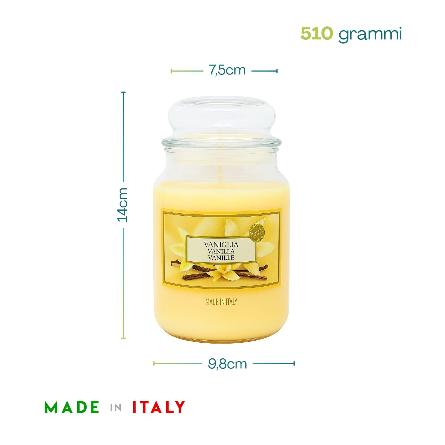 8-candela-vaniglia-misure Candela profumata vaniglia 510g misure 14x9,8 cm Made in Italy