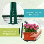 Dettaglio serra con rivestimento in PVC e doppia zip laterale per piante