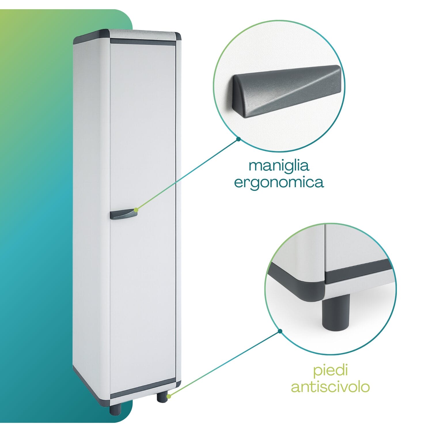 Ripostiglio in resina con maniglia ergonomica e piedi antiscivolo robusti