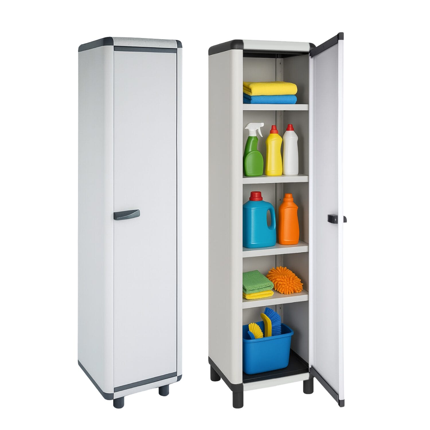 Ripostiglio in resina a colonna 1 anta con 5 ripiani capienti per organizzare casa