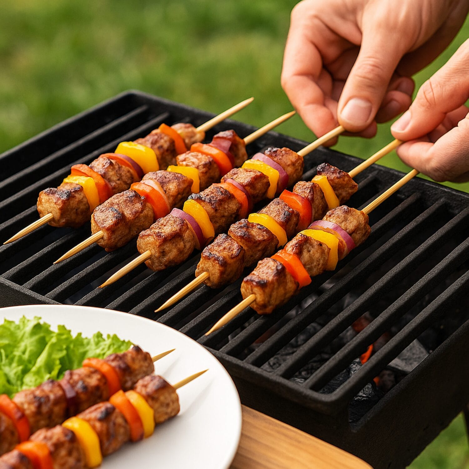 Spiedini in legno biodegradabili ideali per barbecue con carne e verdure