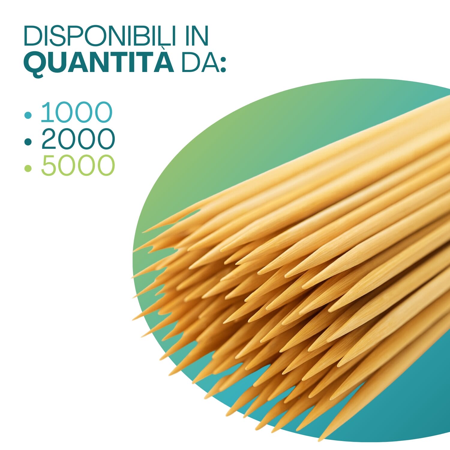 Spiedini in legno disponibili in confezioni da 1000, 2000 e 5000 pezzi
