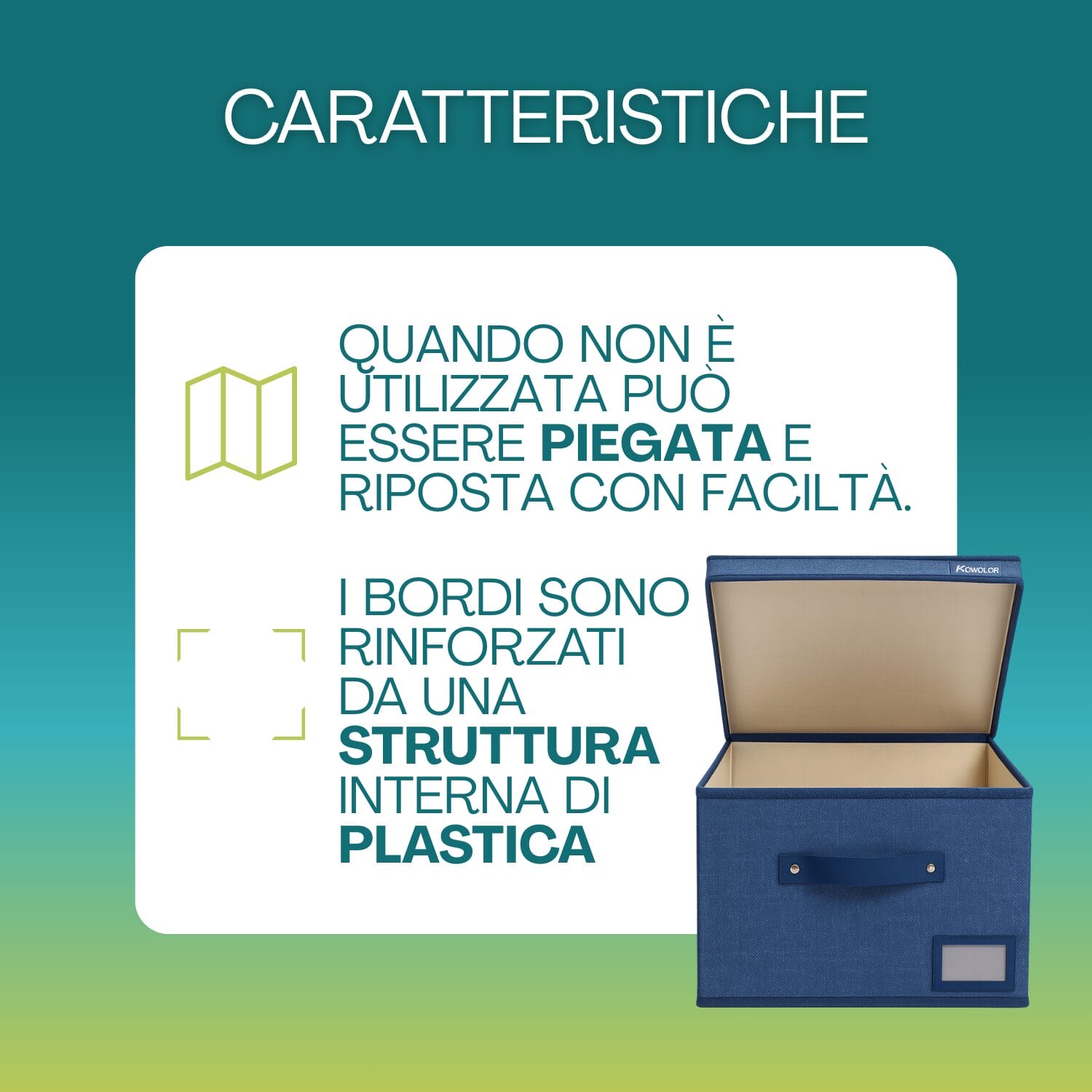 Scatola contenitore pieghevole con rinforzi in plastica – tessuto oxford blu