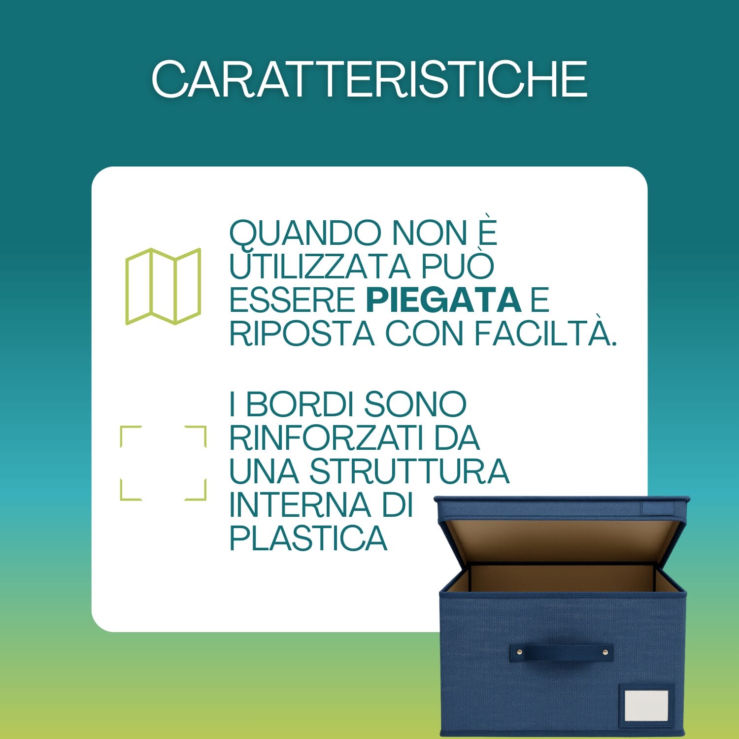 Scatola contenitore pieghevole con rinforzi in plastica – tessuto oxford blu