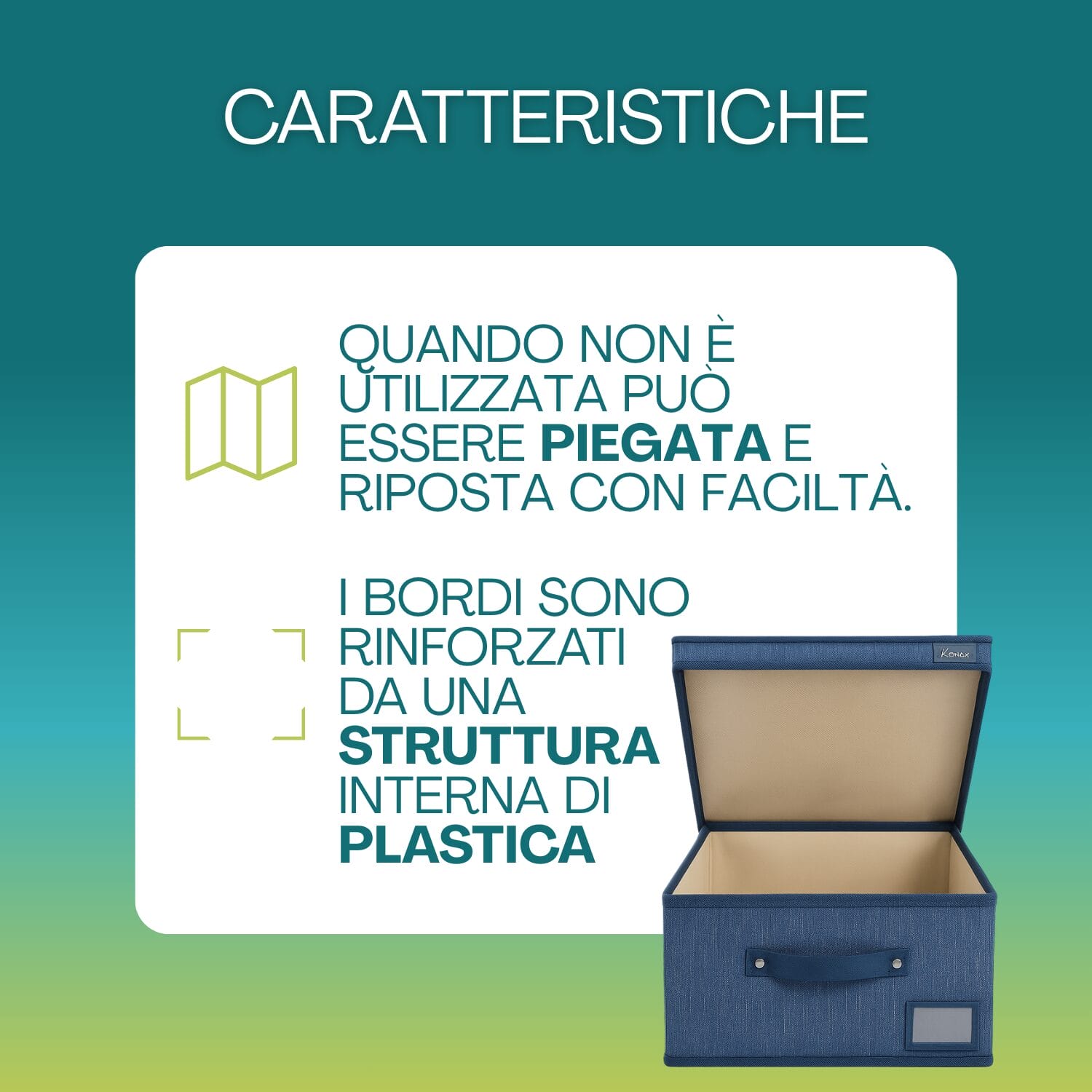 Scatola contenitore pieghevole con rinforzi in plastica – tessuto oxford blu