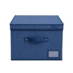 Scatola contenitore in tessuto oxford blu con coperchio e maniglia