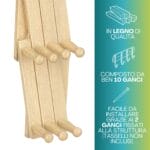 Appendiabiti legno chiaro 10 ganci in legno resistente dettaglio montaggio