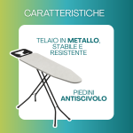 Asse da stiro con telaio in metallo e piedini antiscivolo resistente