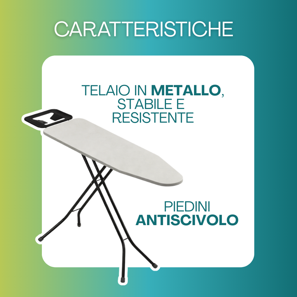 Asse da stiro con telaio in metallo e piedini antiscivolo resistente