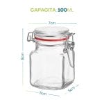 Barattolo piccolo in vetro da 100 ml con chiusura ermetica e dimensioni indicate