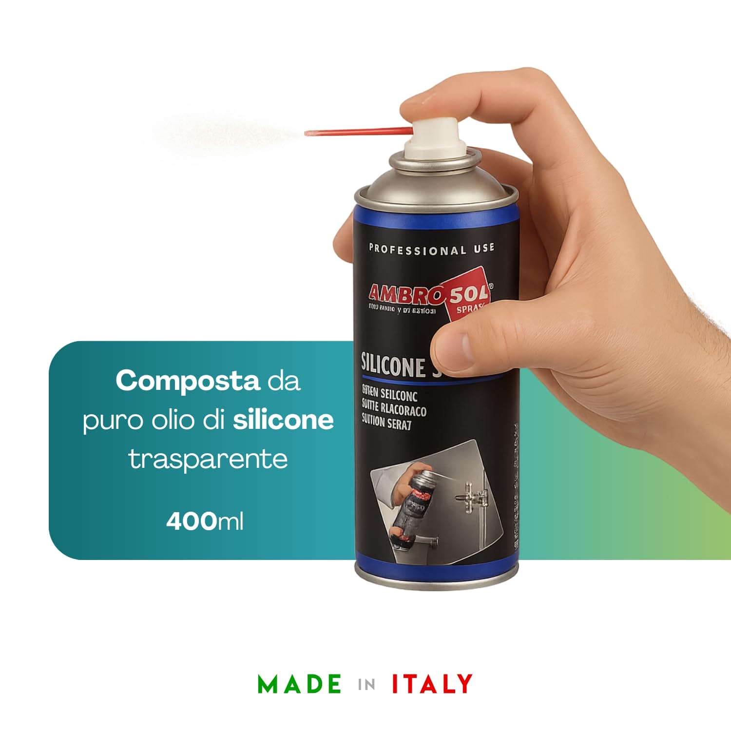 Spray silicone trasparente 400 ml Ambro-Sol Made in Italy per uso professionale