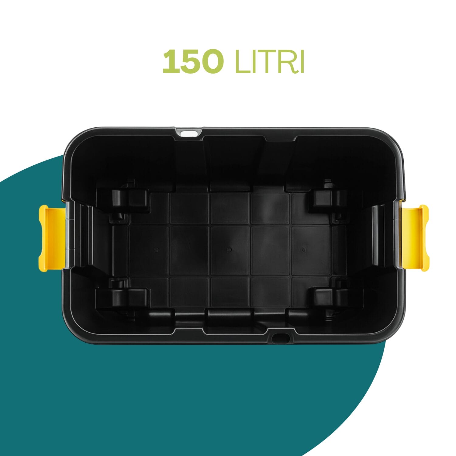 Baule porta attrezzi in plastica rigida nera capacità 150 litri con chiusura a scatto