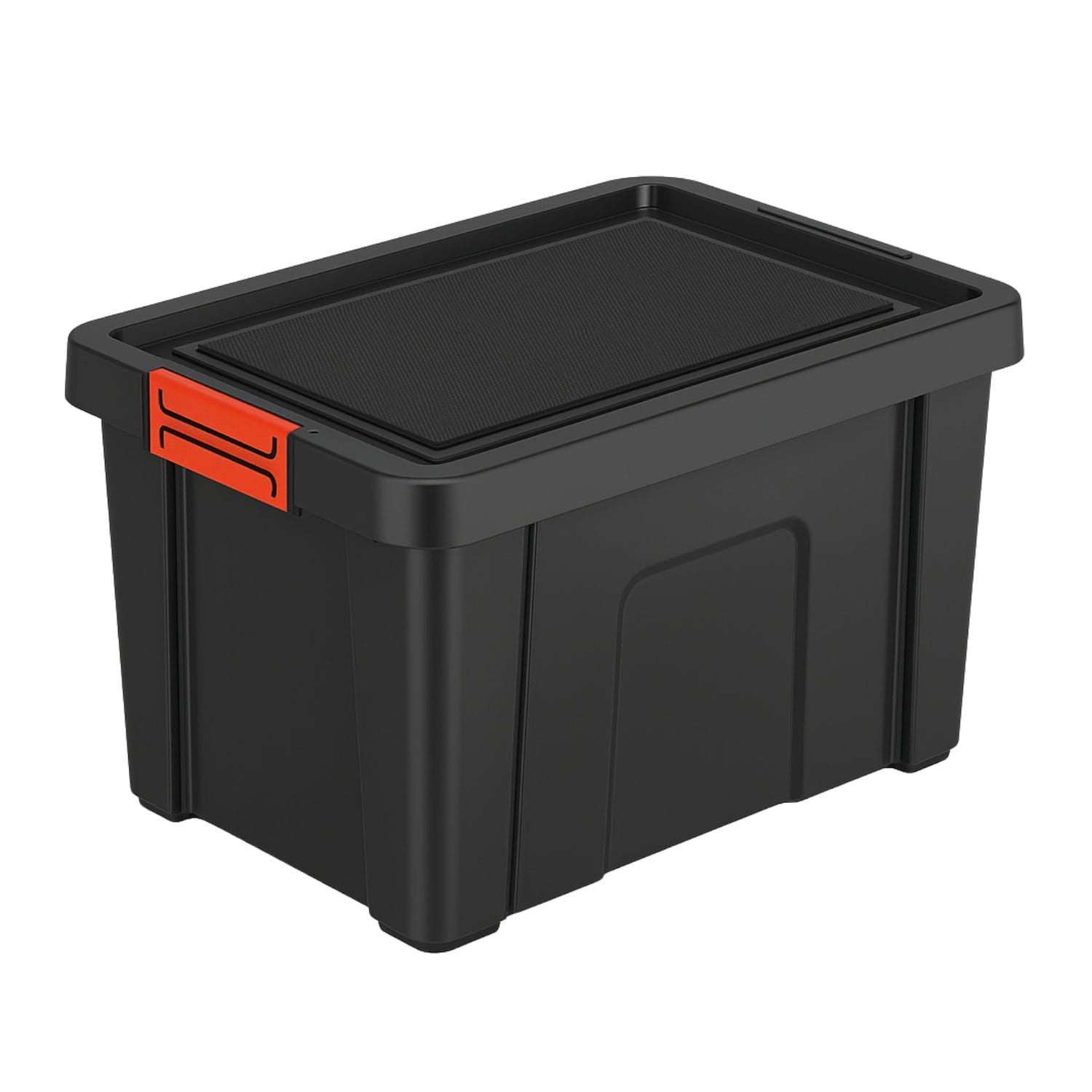 Box porta attrezzi nero con chiusura arancione e coperchio antiscivolo