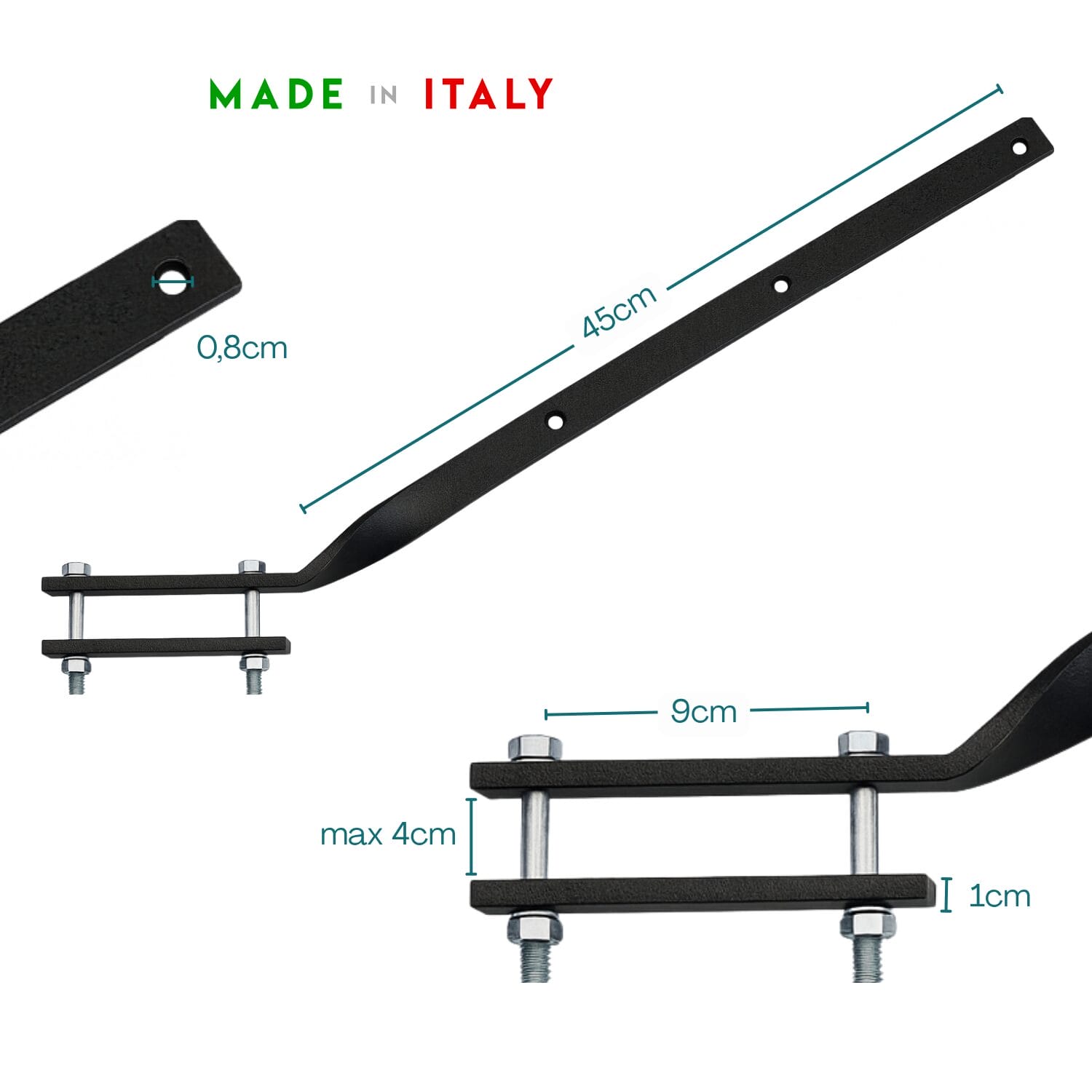 bracci-stendibiancheria-misure Misure bracci stendibiancheria da balcone 45 cm con piastra e perni in acciaio