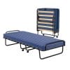 Brandina pieghevole con materasso blu struttura in metallo e ruote
