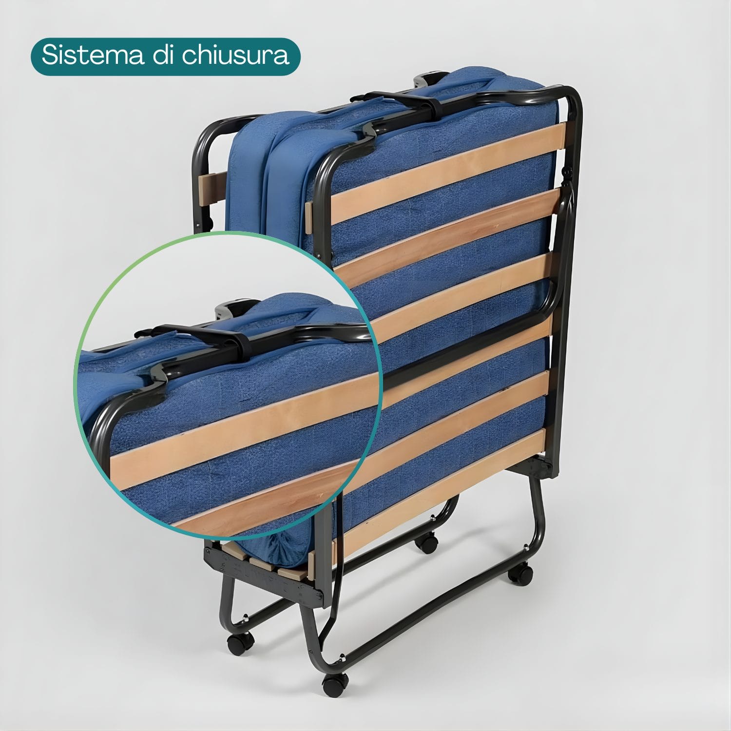 Sistema di blocco brandina pieghevole per mantenere il materasso chiuso