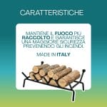 brucialegna in ferro battuto caratteristiche Brucialegna in ferro battuto per camino con supporto robusto e design italiano