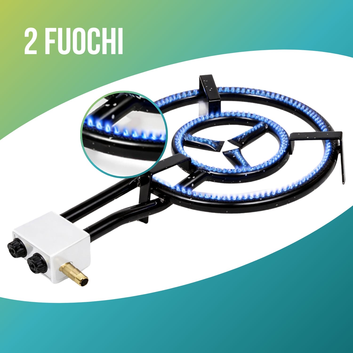 bruciatore a gas 2 fuochi Bruciatore a gas a 2 fuochi con doppia corona e fiamma potente per cottura uniforme e rapida