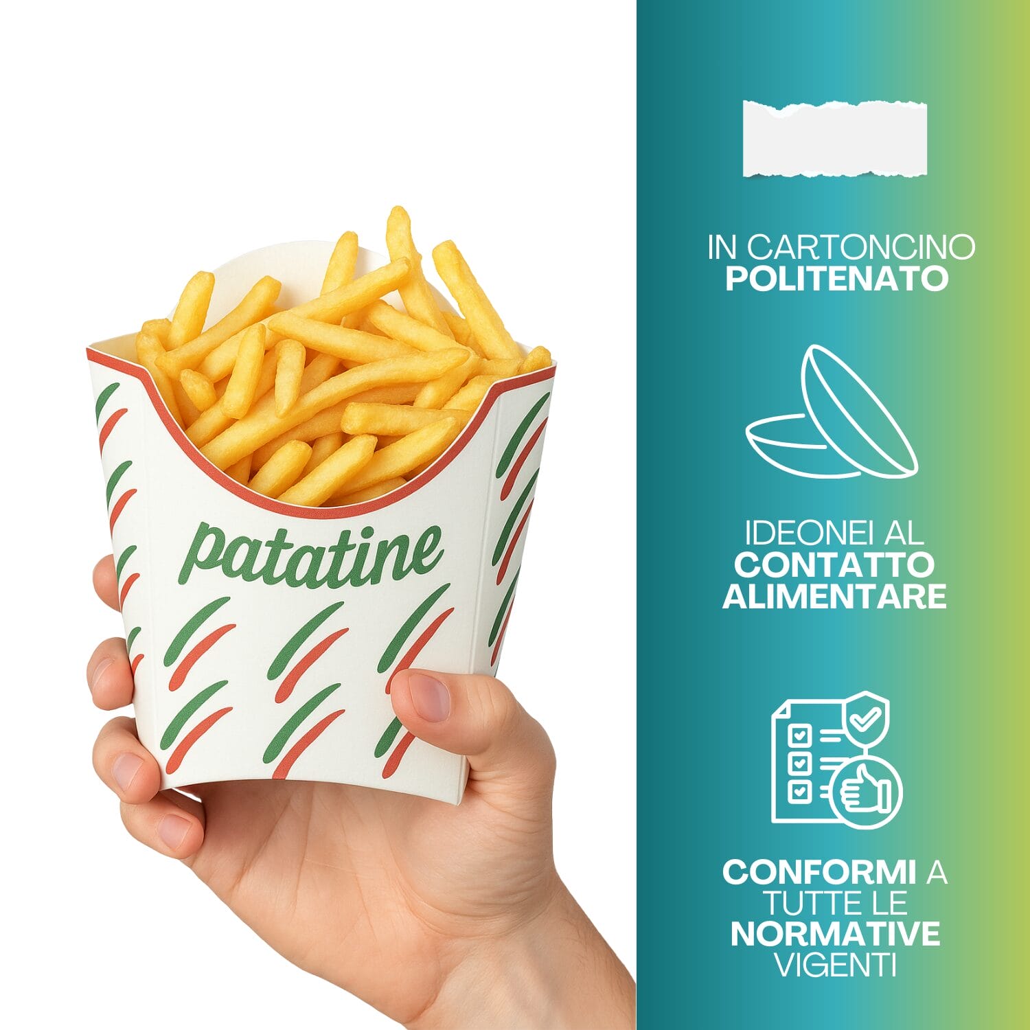 Cartoncino patatine in cartoncino politenato conforme alle normative alimentari