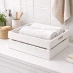 Cassette in legno bianco per bagno con asciugamani organizer casa