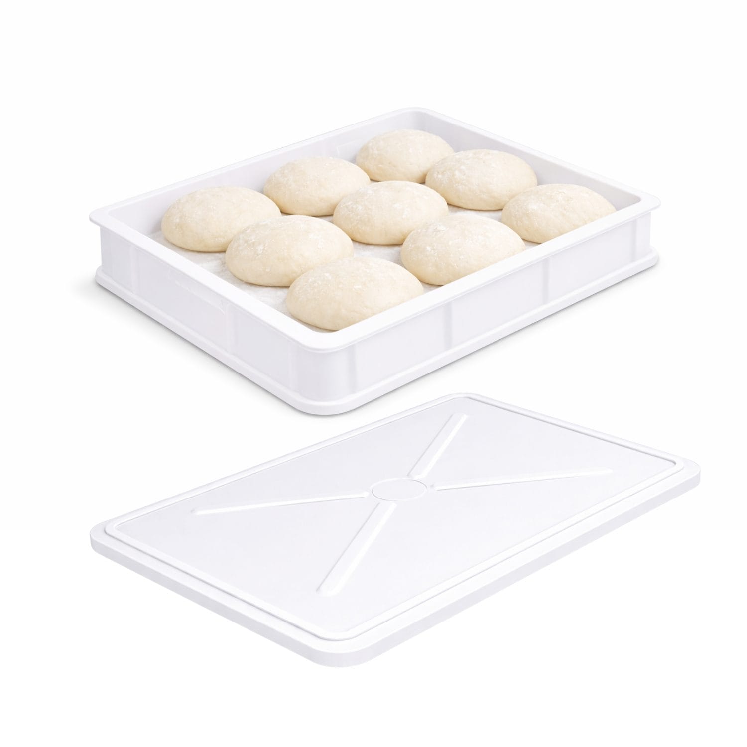 cassetta pizza per impasto con coperchio in plastica alimentare bianca