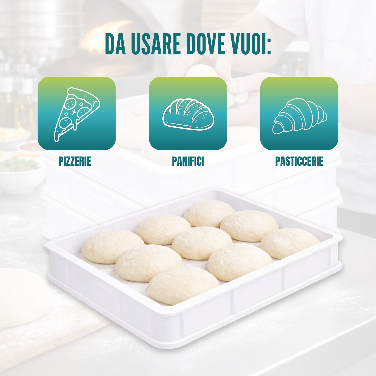 cassetta pizza per impasto utilizzabile in pizzerie panifici e pasticcerie
