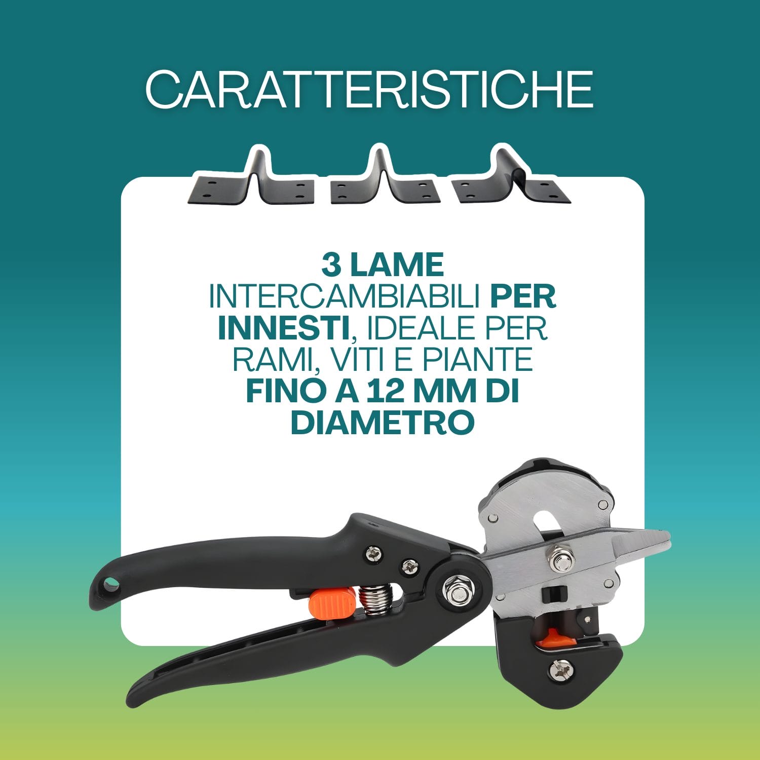 cesoie per innesto e potatura caratteristiche Cesoia da innesto con 3 lame intercambiabili per rami, viti e piante fino a 12 mm