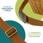 Tracolla regolabile con spallaccio in pelle del cesto in vimini per raccolta funghi