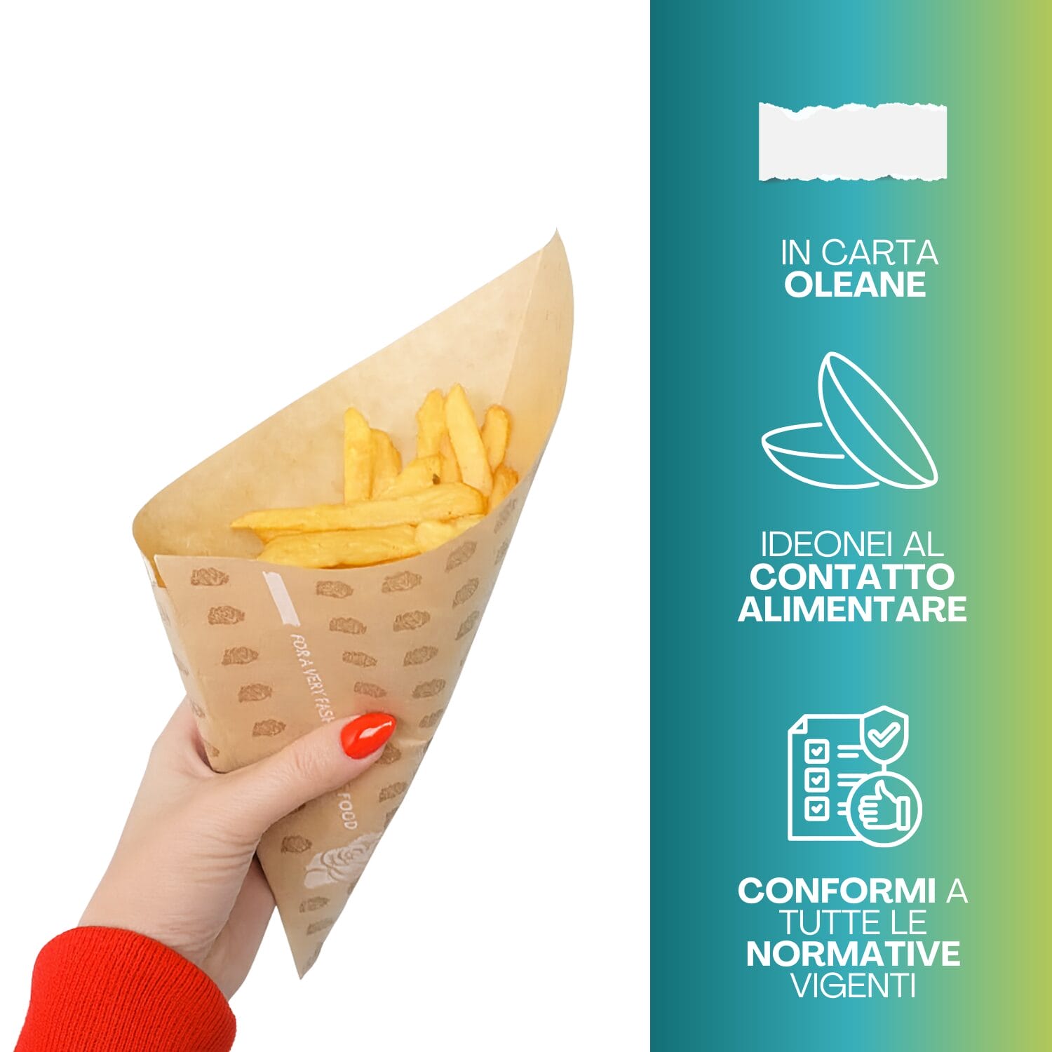 Cono in carta oleane per fritti idoneo al contatto alimentare conforme norme