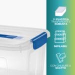 Scatola contenitore 13 litri trasparente con chiusure a scatto impilabile
