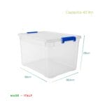 Contenitore salvaspazio 43 litri trasparente con misure 58x38,5x29 cm Made in Italy