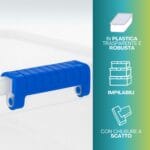 Contenitore plastica trasparente con chiusure a scatto blu robuste e impilabili