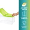Contenitore plastica trasparente con coperchio verde pieghevole e chiusura a scatto