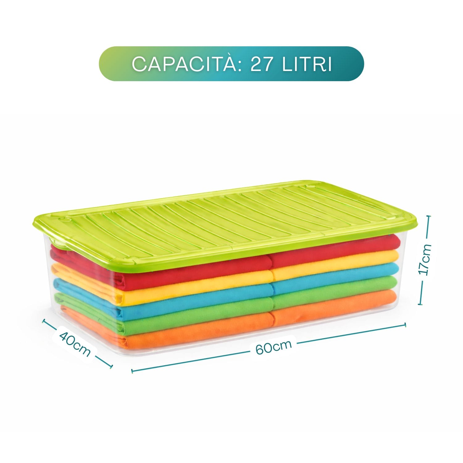 contenitori 27 litri misure Contenitore plastica 60x40x17 cm con coperchio verde, anti umidità